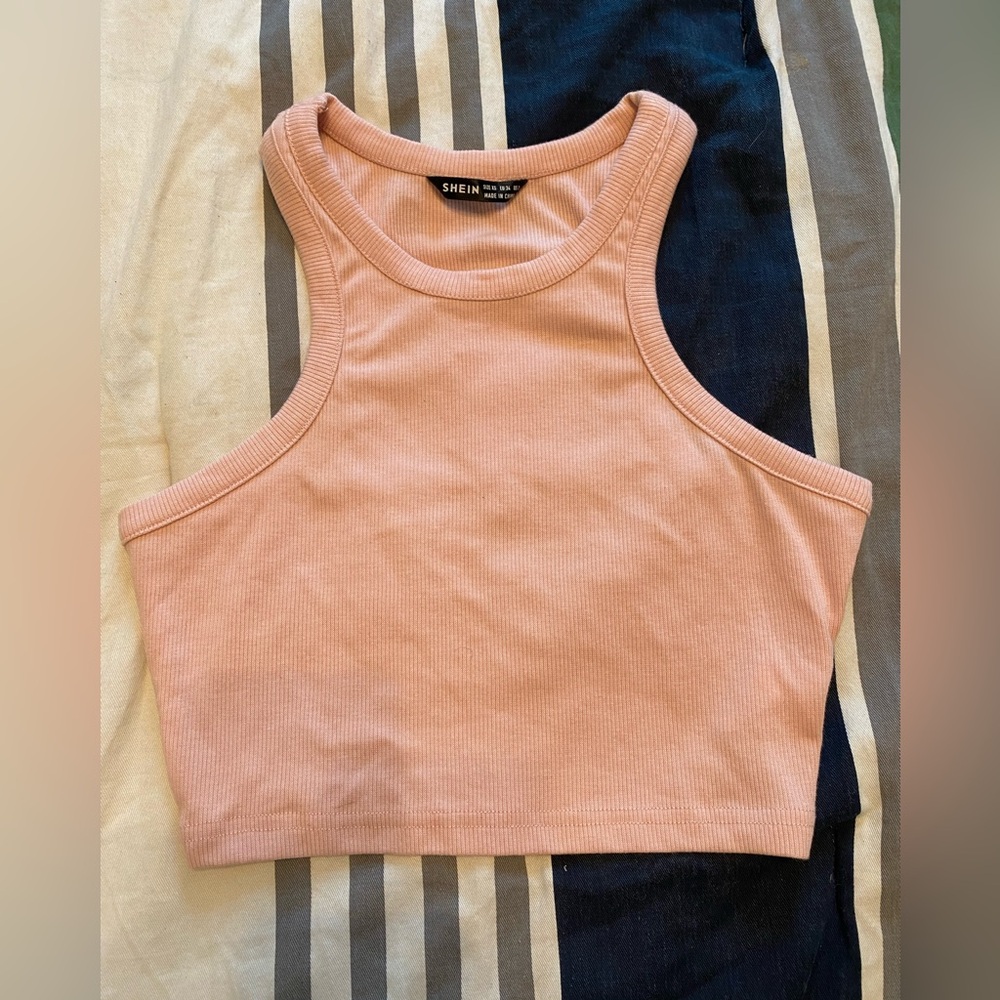 SHEIN Pink Sleeveless Fitted Crop Tank Top